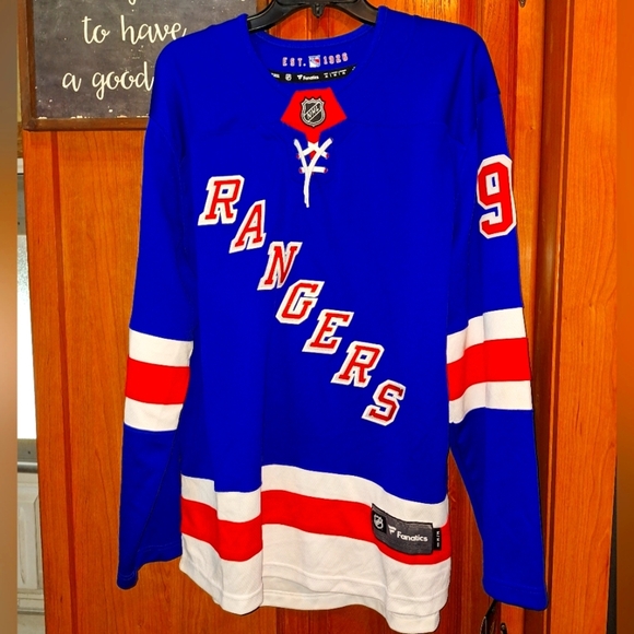 Fanatics Blue and Red Rangers #93 Zibanejad Jersey In A Mens Medium. NWT - Picture 1 of 11
